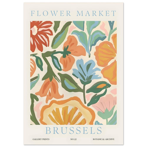 Artfulprints Poster met Lijst Flower market - Brussels   - 70x100 cm - Meerkleurig