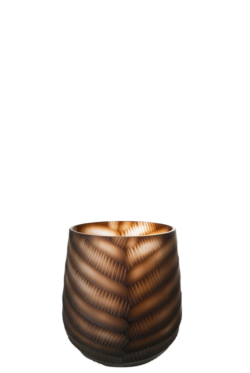 J-Line vaas Gekerfd - glas - bruin - small - Ø 15.5 cm