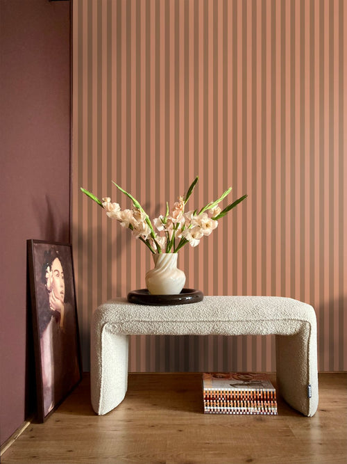 ESTAhome behang strepen roze en bruin - 50 x 900 cm - 131915