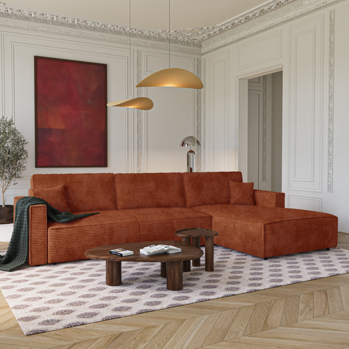 Premium Interiors - Rechthoekige hoekbank met slaapfunctie en opbergruimte  - corduroy terracotta 297cm