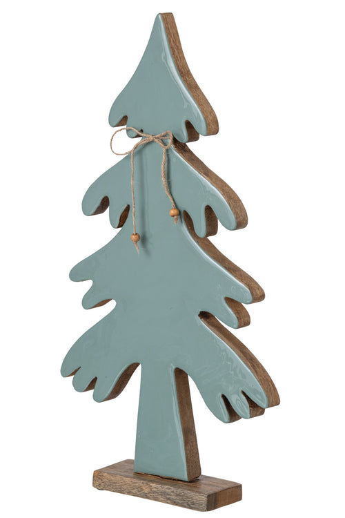 J-Line Dennenboom met strik - mangohout - naturel/turquoise - large
