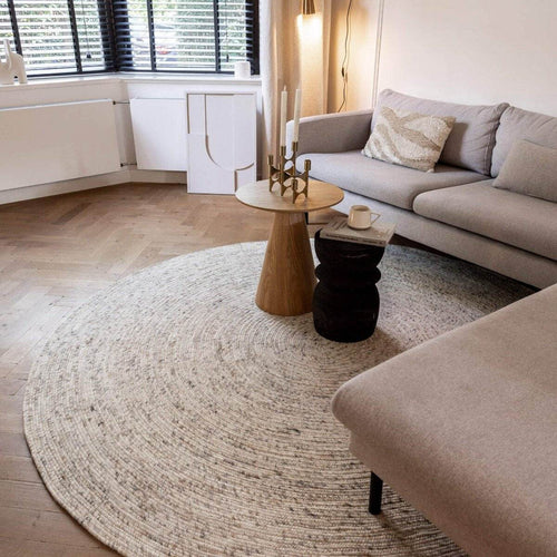 Interieur0 vloerkleed Gapo -beige/wit -gemeleerd5 -rond -wollen- 180 x 180 cm