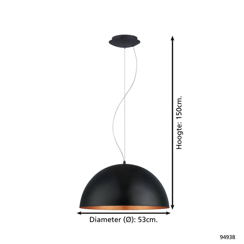 EGLO hanglamp Gaetano 1 - e27 - ø 53 cm - zwart/koper - vtwonen shop