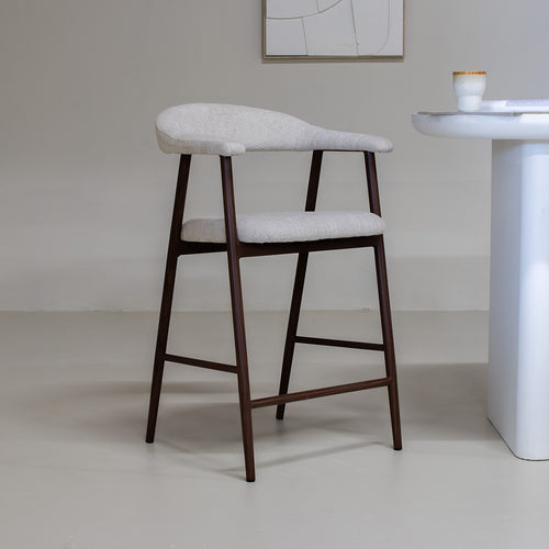 Giga Meubel Barstoel Mila - Beige Stof/Walnoot - Zithoogte 65cm - Set van 2 - vtwonen shop