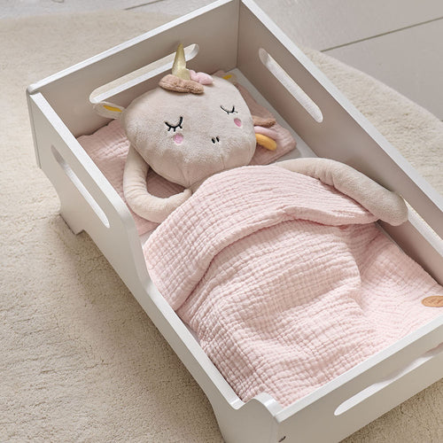 Petite Amélie Poppenbed Beddengoed Zacht Roze – Verzorgingsspeelgoed 'Colombe' voor elk poppenbedje of babypop - 100% biologisch mousseline katoen - vtwonen shop