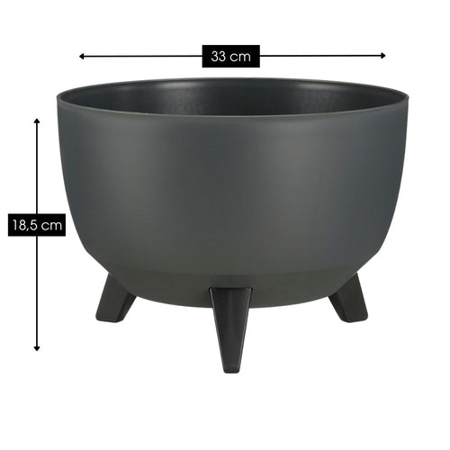 Mica Decorations Doppio Plantenbak op Poten - 18,5 x Ø33 cm - Plantenbakken voor Buiten - Bloembakken voor Balkon - Gerecycled Plastic - Antraciet