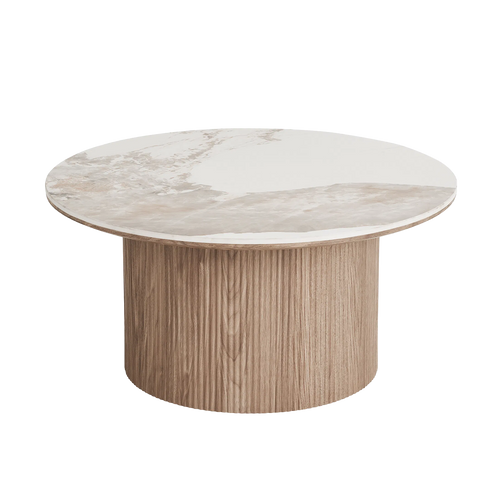 Artichok Ronda Salontafel Met Keramiek Blad Bruin - Ø 80 x 40 cm