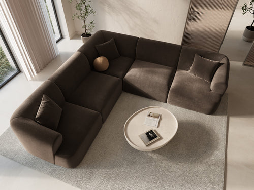 Cosmopolitan Design Symmetrische modulaire hoekbank Campi 6-zits, flueel chocolade - 255x255x70cm