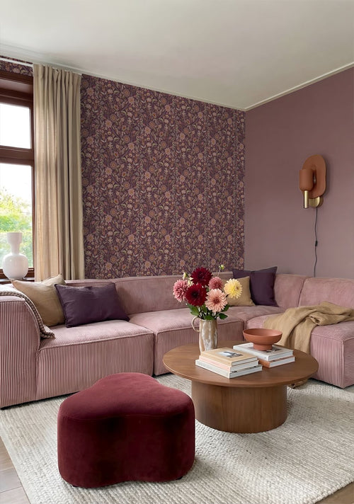 ESTAhome behang vintage bloemen aubergine paars - 53 cm x 10.05 m - 131336
