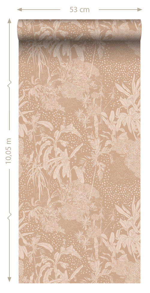 ESTAhome behang tropische bladeren terracotta roze - 50 x 900 cm - 139889 - vtwonen shop