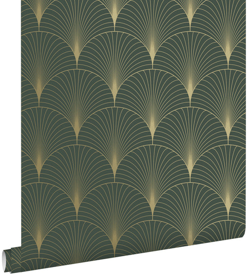 ESTAhome behang art deco motief donkergroen en goud - 53 cm x 10.05 m - 139584