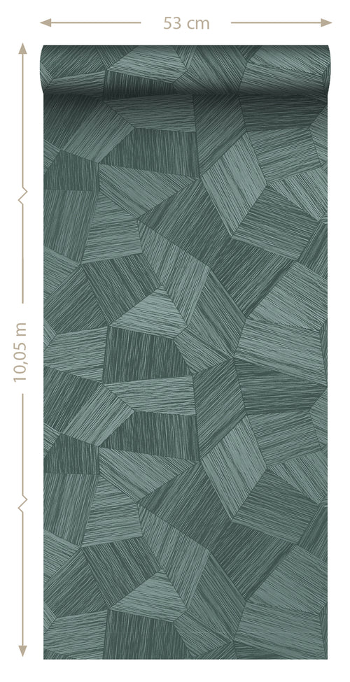 Origin Wallcoverings eco-texture vliesbehang grafisch 3D motief petrolgroen - 0.53 x 10.05 m - 347823 - vtwonen shop