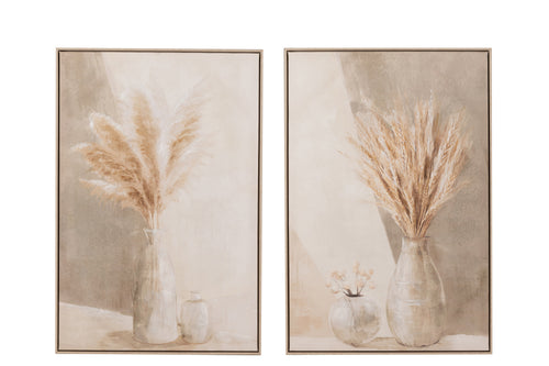 J-Line schilderij Pampas - canvas/hout - beige - 2 stuks