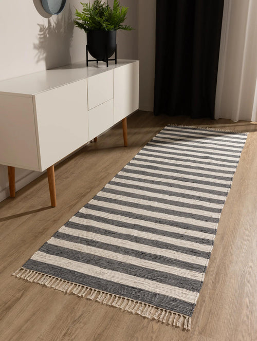 benuta loper van gerecycled materiaal Tom - grijs/wit - 80x250 cm