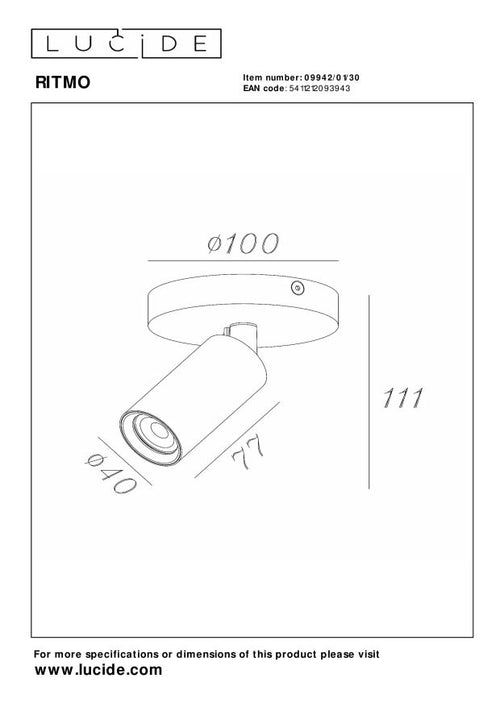 Lucide plafondspot RITMO - 1xGU10 (MR11) - Zwart - vtwonen shop