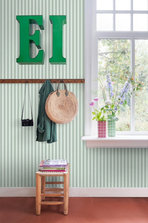 ESTAhome behang strepen vergrijsd groen - 53 cm x 10.05 m - 130953