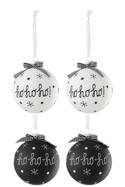 J-Line kerstbal Hoho + Sneeuwvlokken + Boog - glas - zwart/wit - large - doos van 4 - vtwonen shop