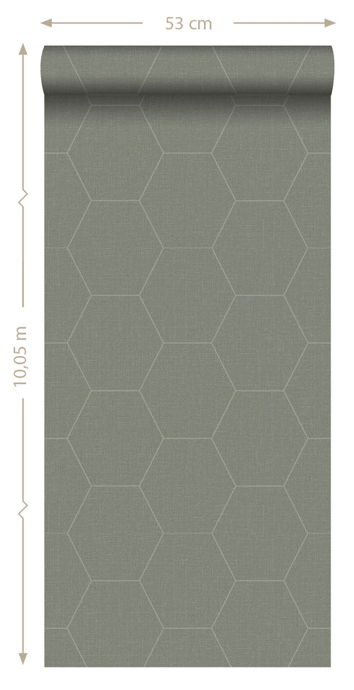 ESTAhome behang hexagon vergrijsd olijfgroen - 53 cm x 10.05 m - 148751 - vtwonen shop