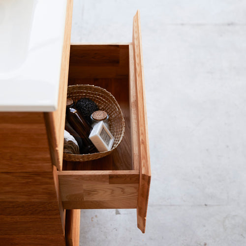 Tikamoon Massief eikenhouten en keramisch badkamermeubel 60 cm - Naturel - vtwonen shop