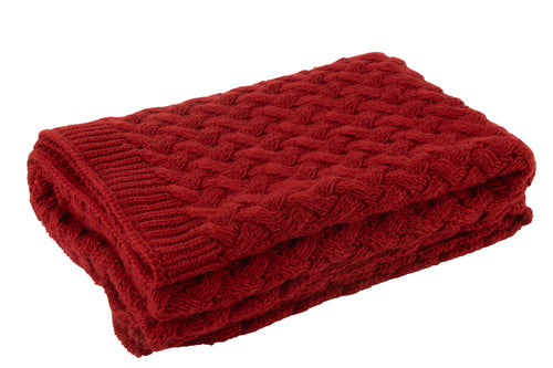 J-Line plaid Gebreid - textiel - rood - 180 x 130 cm