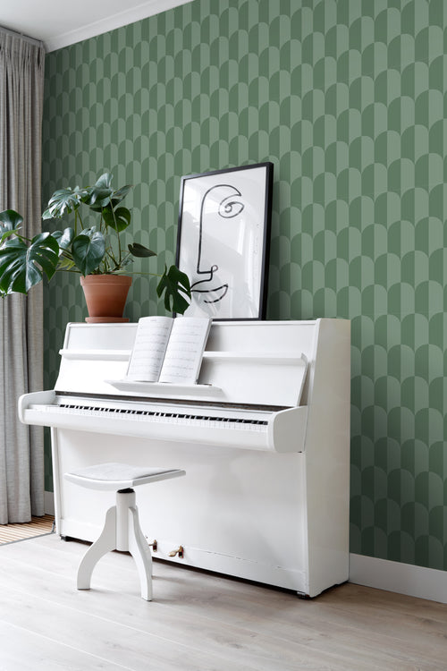 ESTAhome behang art deco bogen vergrijsd groen - 50 x 900 cm - 139989 - vtwonen shop