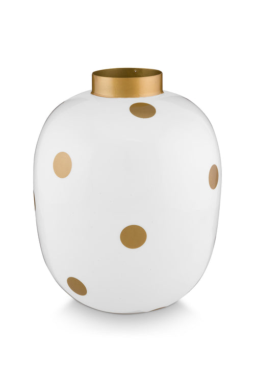 Pip Studio Vaas Dots - Metaal - Wit/ Goud - 32cm - vtwonen shop