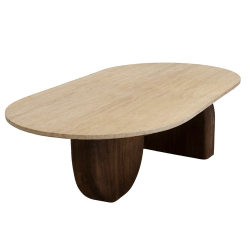 Giga Meubel Salontafel Wessel Ovaal - Travertin/Hout - Bruin - 120x65x38cm - vtwonen shop