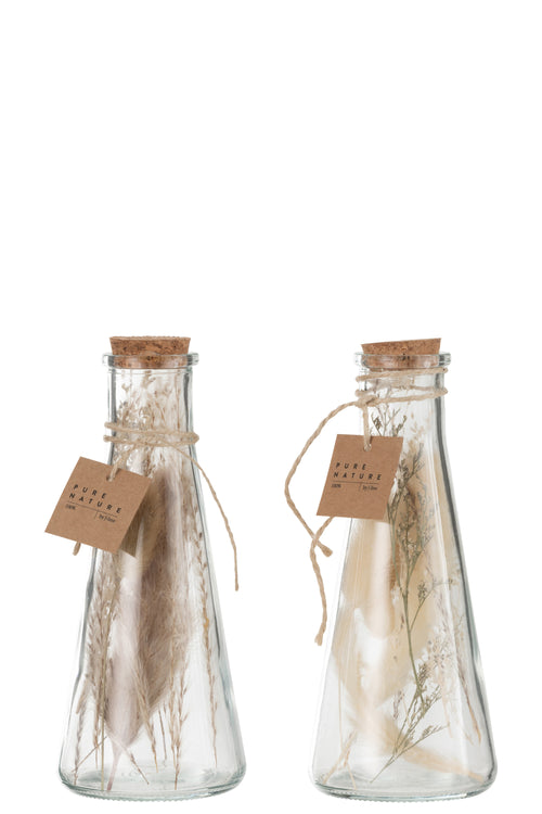 J-Line decoratie Fles - gedroogde bloemen - glas - naturel - medium - 2 stuks - vtwonen shop