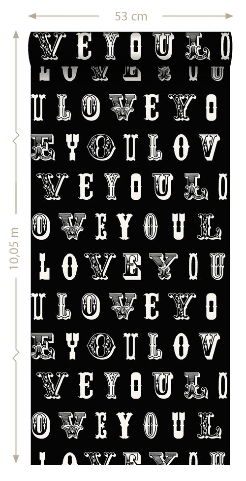 ESTAhome behang love you - quotes zwart en wit - 53 cm x 10.05 m - 136836