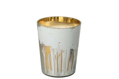 J-Line geurkaars Noa Bos - Ayra - glas - wit/goud - medium - 68U