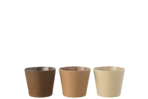J-Line bloempot Touwtjes - papier - creme/naturel/bruin - medium - 3 stuks - Ø 15 cm - vtwonen shop