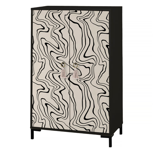 Buffet en MDF met 2 decoratieve deuren, motief golvende zwarte lijnen WALTER