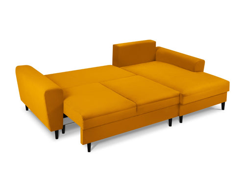 Cosmopolitan Design Converteerbare hoekbank rechts met opbergdoos Kyoto 4-zits, ribfluwelen, geel - 145x241x88cm