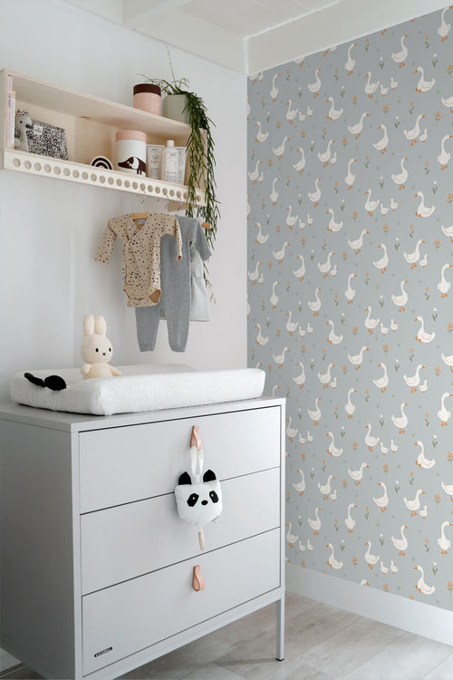 ESTAhome behang schattige ganzen blauw - 50 x 900 cm - 131828