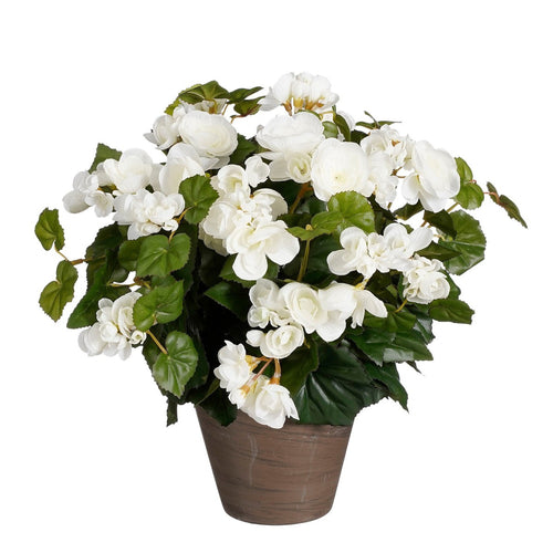 Mica Decorations Begonia Kunstplant in Bloempot Stan - H37 x Ø36 cm - Wit