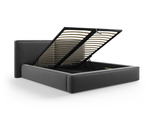 Micadoni Opbergbed met hoofdeinde Jodie 180x200cm, flueel, grijs - 228x234x108cm