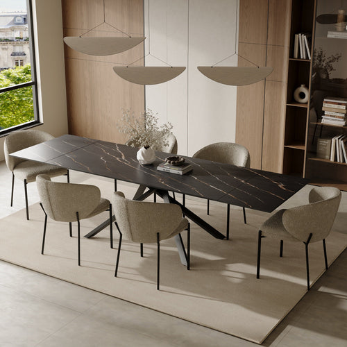 Sia Home - Uitschuifbare tafels GINKO  - Keramiek - Carrara zwart en zwart - 180cm