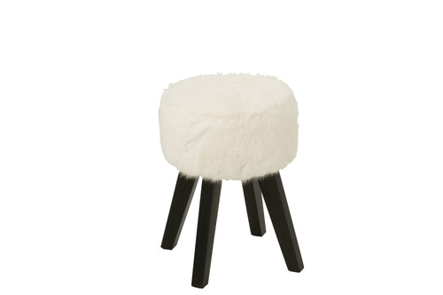 J-Line kruk Fur With Wooden - hout - wit