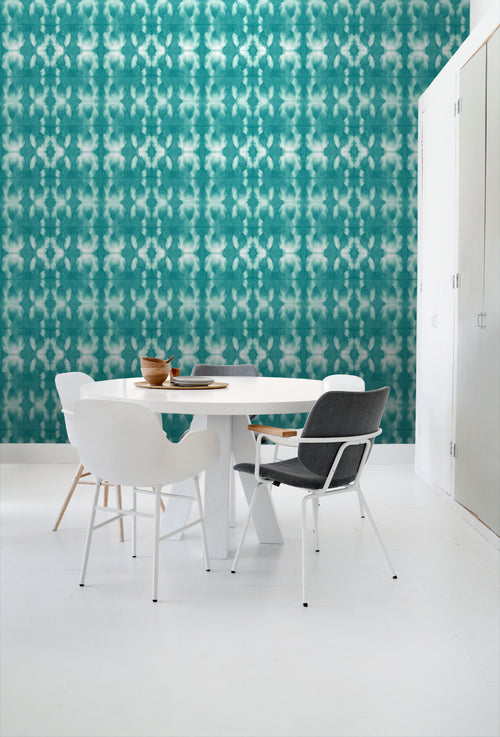 ESTAhome behang tie-dye shibori motief intens turquoise - 53 cm x 10.05 m - 148683