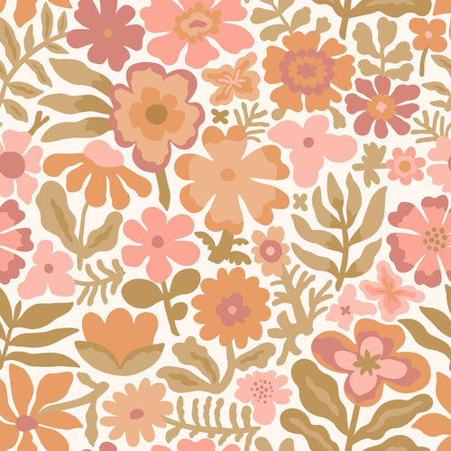 ESTAhome behang bloemetjes oranje en roze - 50 x 900 cm - 132291
