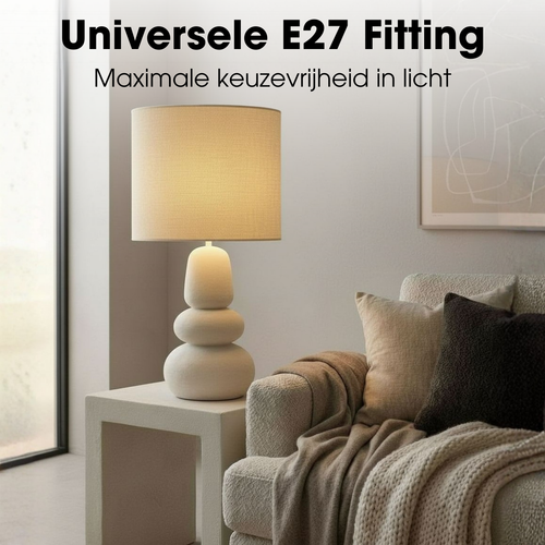 Mica Decorations Menko Tafellamp Woonkamer - Lamp Decoratief met Lampenkap - Bureaulamp Tafellampen Woonkamer - 84 x ⌀38 cm - 60W E27 IP20 - Cream
