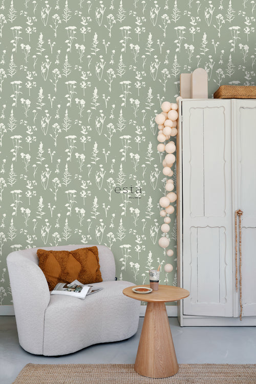 ESTAhome behang veldbloemen jade groen - 50 x 900 cm - 139395