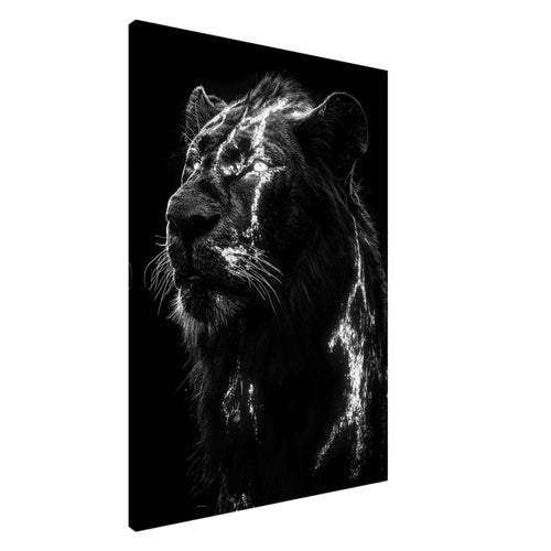 Artfulprints Canvas Lion portrait canvas - 40x60 cm - Zwart / Wit