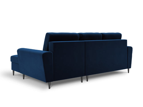 Cosmopolitan Design Converteerbare hoekbank rechts met opbergdoos Kyoto 4-zits, flueel, koningsblauw - 145x241x88cm