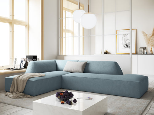 Micadoni linker hoekbank Ruby 4-zits, ribfluwelen, lichtblauw - 180x273x69cm