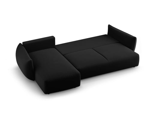 Cosmopolitan Design Uitklapbare hoekbank links met opbergdoos Matera 4-zits, flueel zwart - 173x253x86cm