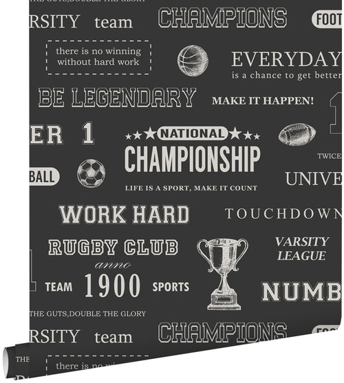 ESTAhome behang sportquotes zwart - 53 cm x 10.05 m - 128815