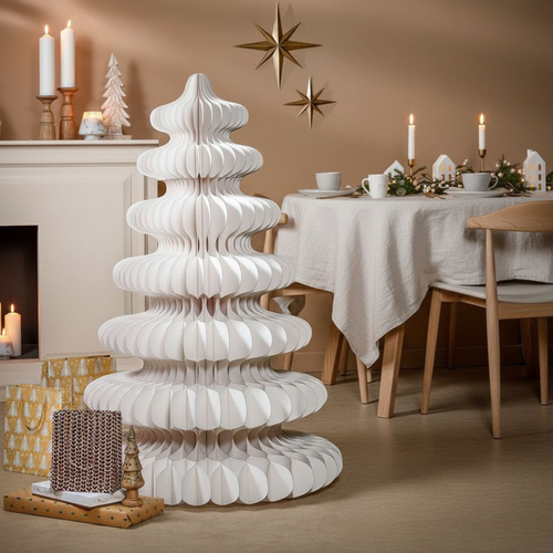 Mica Decorations Papieren Kerstboom - Opvouwbare Kunstkerstboom - H152 x Ø104 cm - Kerst Decoratie - FSC 100% - Wit