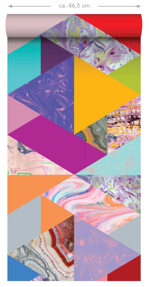 ESTAhome XXL behang driehoeken met marmer effect geel, blauw, roze en groen - 50 x 900 cm - 158914 - vtwonen shop