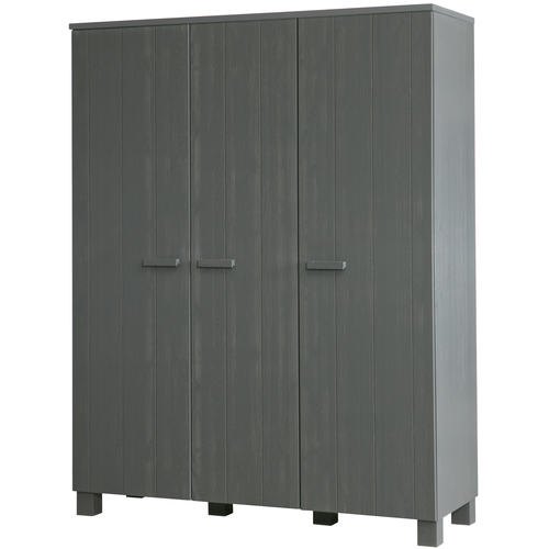 WOOOD 3-deurs kast Dennis - Grenen Geborsteld - Grijs - 202x158x55 - vtwonen shop